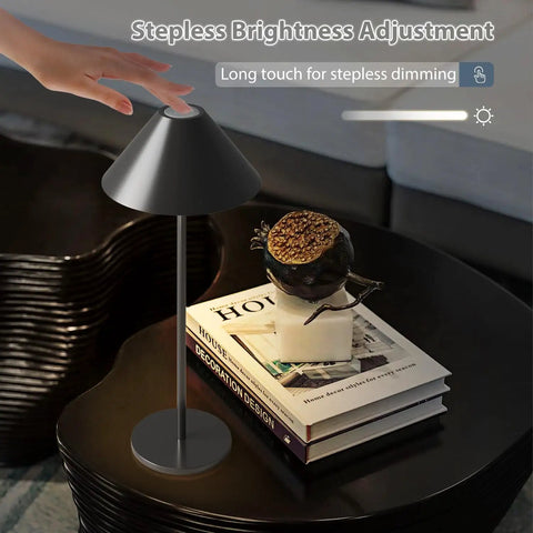 Modern LED Rechargeable Cordless Table Lamp with Dimmable Eye Protection Light on black table