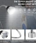 LED Work Light With Flexible Gooseneck And Magnetic Base For Workbench And Tools, illuminated by 500 lumen 6500K white light