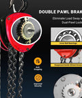 Beefed Up 1 Ton Hand Chain Hoist For Engine Lifts And Heavy Duty Work In Garages And Warehouses, Perfect For Auto Shops, 10 Ft Lift Range, Built With Durable Alloy Steel Chain And Reinforced Gears For Long Lasting Performance. Red 1-ton hand chain hoist with dual-pawl brake, alloy steel chain, and ball bearings