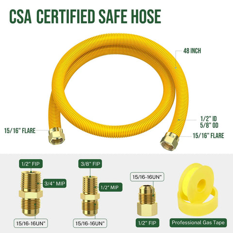Heavy Duty 48 Inch Flexible Gas Line With Connectors For Stoves Dryers And Water Heaters Fits Most LG GE And Samsung Ranges Built To Last