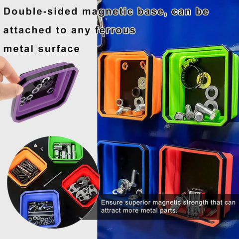 Must Have Collapsible Magnetic Parts Tray With Double Sided Magnetic Base Four Point Five Inch Silicone Bowls Foldable Organizer displayed on metal surface