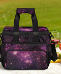 Insulated Picnic Backpack Lunch Bag For On-The-Go Eats, Large 12x8.7x10in, galaxy print with wine and snacks on grass