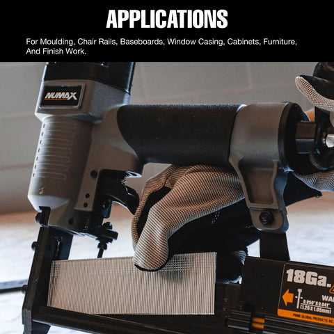 Worker handling 3 In 1 Pneumatic Nail Gun That Rocks A 16 GA Finish Nailer 18 GA Brad Nailer And Stapler for trim work