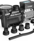 Powerhouse Dual Speed 2HP Above Ground Pool Pump With Self Priming High Flow 5200 GPH On High And 2600 GPH On Low Matte Black