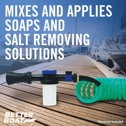 All-In-One Boat Engine Flush And Soap Sprayer Kit For Salt Removal, Hose End Mixer For Outboards And I O, Easy Spray Adapter For Car Cleaning With Premium Firehose Nozzle