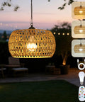 Slick Battery Operated Chandelier With Remote, 11.8 Inch Woven Rattan Cordless Pendant Light For Indoor Outdoor Patio And Porch, illuminated boho design