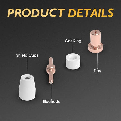 60 Piece Plasma Cutter Torch Consumables Kit With Electrodes, Tips, Nozzles, Cups And Rings For PT31 LG40 And CUT40 CUT50 Pro Grade