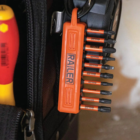 Screwdriver Bit Holder Storage Organizer 10 Hole Orange Bit Holder With Carabiner 2 Pack on tool bag with bits