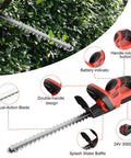 22 Inch Cordless Hedge Trimmer With Double-Action Blade, 24V Battery-Powered Yard Pruner with dual-handle design and 24V battery