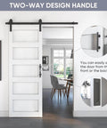 Sliding Glass Barn Door 30x84 Inches With 5 Ft Hardware Kit And Handle Included, 5-Panel Frosted Glass, installed view.