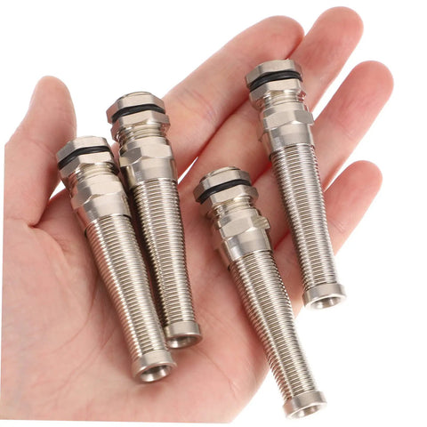 Hand holding Brass Cable Glands Kit 4 Pack With 2 Way Glands And Metal Connectors, Cable Glands Joints, Strain Relief Assortment in silver finish