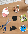 Table with flexible printable magnetic sheets for crafts, scissors, and various cut shapes. Non Adhesive Magnetic Sheets, Eight And A Half By Eleven Inches, Six Pack, Flexible Printable Magnetic Sheets For Crafts, Dies Storage, Fridge Magnets, DIY Projects, Awesome Classroom Use.