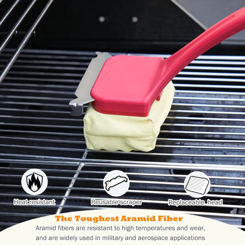 Bristle Free Grill Brush With Scraper For Outdoor Grilling Steam Cleaning Kit shown on grill grates.