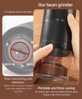 Portable Electric Coffee Grinder With Ceramic Burrs And Digital Scale, Usb Rechargeable Cordless Design For Espresso Drip French Press, No Fuss Brewing And Smooth Sips At Home Or On The Road displaying adjustable grind settings and ground coffee.