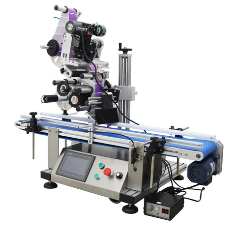 Industrial Grade Automatic Flat Surface Label Applicator With Touchscreen Control And Auto Photo Sensor, showcasing precision labeling features.