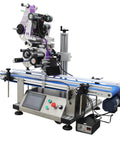 Hassle Free Automatic Desktop Conveyor Labeling Machine 110V Belt Feed Sticker Applicator for cosmetics with touchscreen controls.