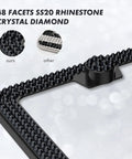 Close-up of Sparkly Bling License Plate Frame With Crystal Rhinestones And Diamond Screw Set Two Pack AB Color for cars and SUVs.