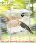Real Deal Automatic Bird Feeder With Super Slick Waste Catcher And Split Bowl Design For Cockatiel Parrot And Parakeet Cage Accessories Totally Hassle Free Setup Two Pack, shown with cockatiel feeding.