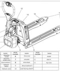 Heavy Duty Full Electric Pallet Jack With 3300 Lbs Capacity And Huge Fork Size detailed parts diagram showing components and structure.