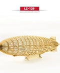 1:453 Scale D LZ129 Airship Wooden DIY Model Kit on stand, 540mm length, precision-cut wood, side view.