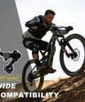 Cyclist on mountain bike with Rear Derailleur RD-TZ31A Six To Seven Speed Hanger Mount for Mountain Tricycle and Commuter Bikes.