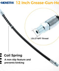 Grease Gun Accessory Kit With 90 Degree Coupler One Eighth Inch Fittings Needle Nozzles Sleeves And A 12 Inch Hose For Tight Spots