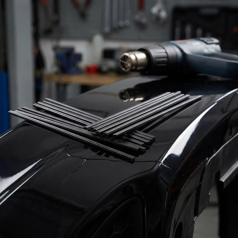 100 Pcs Black Flat Ribbon PP Plastic Welding Rods For Kayak Repair And Car Bumper Auto DIY Kits With Strong Adhesion Easy To Use Plastic Welding Strip Supplies, black rods on car panel