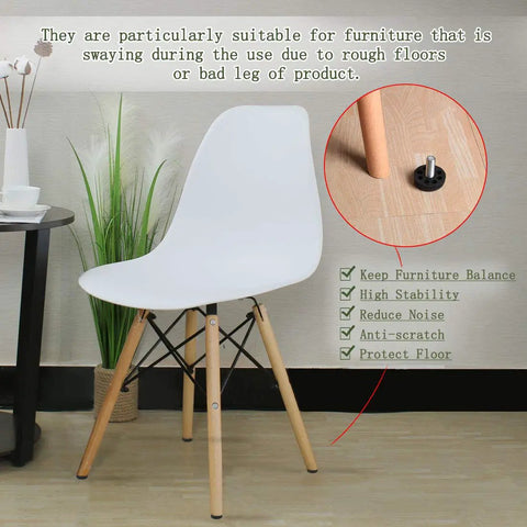 Chair with wooden legs using 4 Pack M10 Adjustable Leveling Feet Screw On Floor Protectors For Home Furniture Legs Desks Tables And Sofas, 25mm Thread Length, 35x11mm Base, Easy Install on wooden floor.