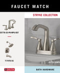 Delta Stryke Collection faucet set with bath hardware, including showerhead and tub faucet, shown in stainless finish.