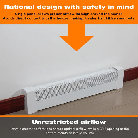 4 Foot Baseboard Heater Cover With Left And Right End Caps For Replacing Old Rusty Electric And Baseboard Covers Easy Fit Radiator Shield installed on wall