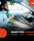 Man driving a car enjoying cool air with plants swirling, featuring No Sweat AC Expansion Valve Straight Swap Direct Fit For Hyundai Ioniq And Kia Niro EV 2017 To 2020.