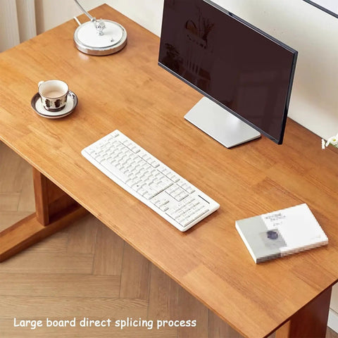 Image of Fully Adjustable Standing Desk With Two Spacious Drawers And Ergonomic Sit Stand Design Smooth Glide Solid Wood Surface, featuring solid wood finish, keyboard, and coffee.