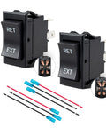 2 Pack 12V Reverse Polarity DPDT Rocker Switch Set for RV, includes black switches with RET/EXT labels and pre-wired harness