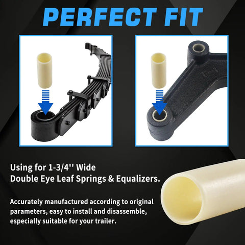 Eight Nylon Trailer Leaf Spring Bushings Kit With Nine Sixteenths Inch Inside Diameter And One And Three Quarters Inch Length installation diagram