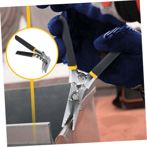 Heavy Duty Hand Seamer Pliers for Metal Bending and Sheet Flattening with tight clamp technology in use on light steel keel