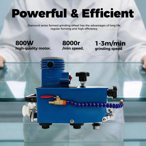 Badass Handheld Glass Polisher And Edge Grinder Machine with 800W motor and 8000 RPM speed, designed for efficient edge finishing.