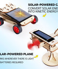 Four In One Solar Power And Engineering STEM Kit With Solar Car and Solar Plane, 3D Wood Puzzles For Kids Aged 8 To 14