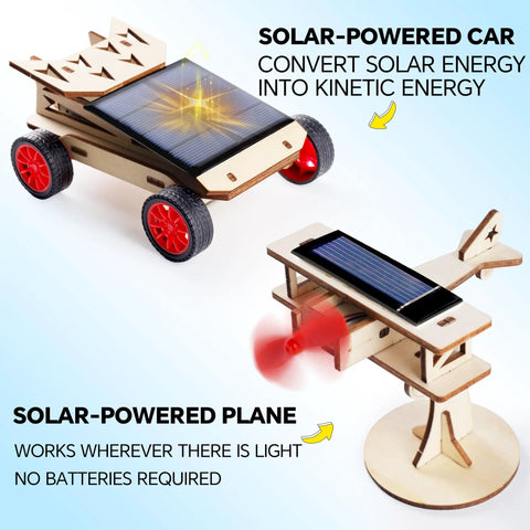 Four In One Solar Power And Engineering STEM Kit With Solar Car and Solar Plane, 3D Wood Puzzles For Kids Aged 8 To 14