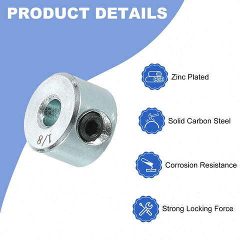 Two Pack Set Screw Shaft Collars With One Eighth Inch Bore Three Eighth Inch Outside Diameter One Quarter Inch Width Zinc Plated Carbon Steel