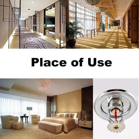 Six Pack Heavy Duty Fire Sprinkler Head Covers With Slick Electroplated Coating mounted in a modern bedroom setting.