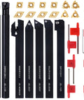 All In One Pro Grade Indexable Lathe Tool Kit 21Pcs Set With 7 Tool Holders And 14 Carbide Inserts For Turning Grooving Boring