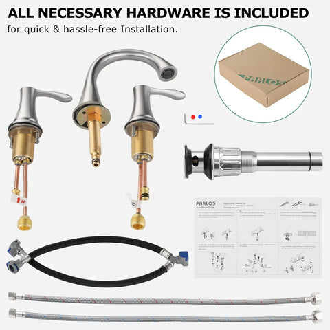 Widespread Two Handle Bathroom Faucet With Pop Up Drain And cUPC Supply Lines In Brushed Nickel Fits 8 To 16 Inch Center Distance 3 Hole
