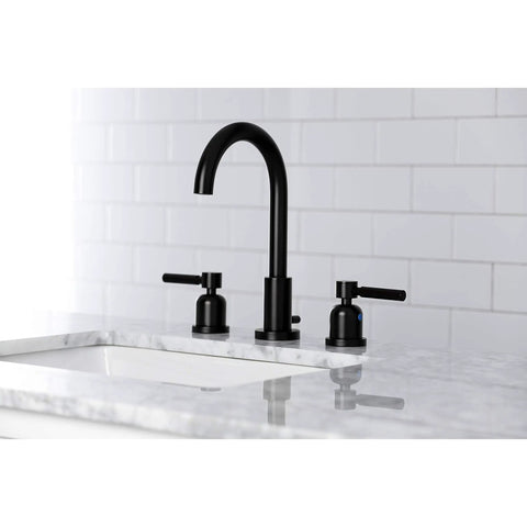 Concord Widespread Bathroom Faucet With Pop Up Drain In Matte Black Eight To Sixteen Inch Deck Mount Three Hole Installation