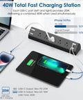 Desk Clamp Power Strip With USB C 40W Fast Charging 4 PD 20W Ports Edge Mount Surge Protector 5 Outlets with charging devices