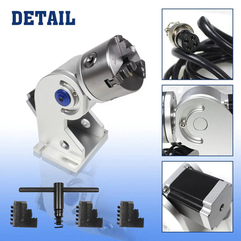 D80 CNC 4th Axis Rotary Chuck For Pro Grade Engraving 80mm Jaw 129mm Center Height 3 Jaws Lathe Fixture with Stepper Motor