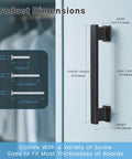 Dimensional view of 10 Pack Matte Black Solid Cabinet Pulls 5 Inch Center To Center 128mm Hole Centers with screw size options.
