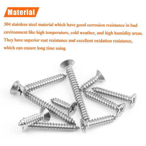 Workhorse Gauge 12 Wood Screws Assortment Kit, 54 Piece 304 Stainless Steel Phillips countersunk screws with corrosion resistance.