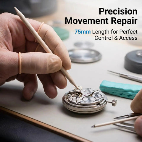 Watch Cleaning Putty With 5 Assist Sticks used for cleaning watches; hand using stick on watch components, cleansing clay visible.