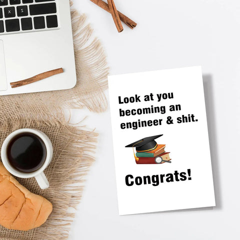 Funny Engineer Graduation Card For The New Grad With Blank Inside For Your Personal Message, 8 By 5 Point 3 Inch Folded Card
