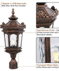 Outdoor Post Light With Pier Mount, Old School Vintage Style Yard Lamp, 60W E26 Post Lantern In Aged Bronze Finish, IP44 Waterproof